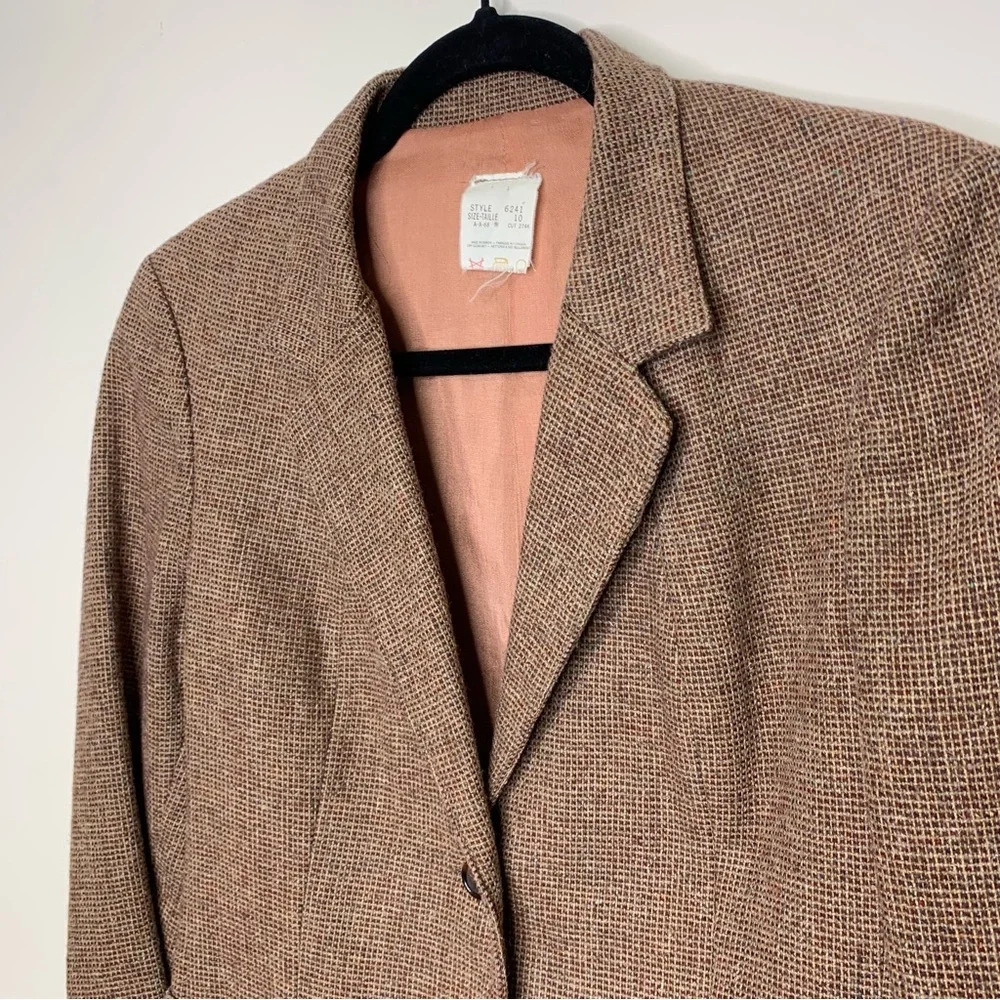 Vintage 60s 70s Red Brown Textured Lightweight 2 Button Front Blazer Size 10 - Picture 3 of 12